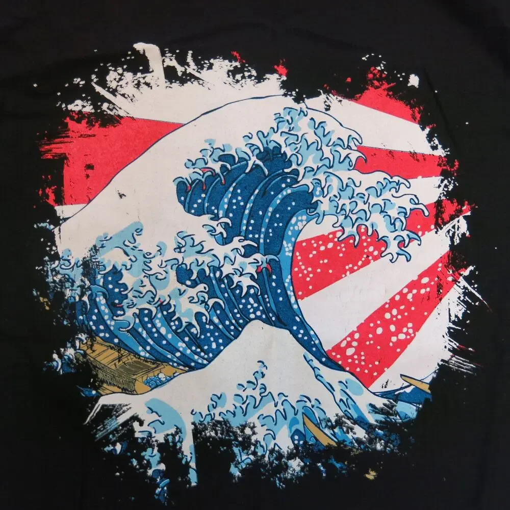 GREAT WAVE OFF KANAGAWA T Shirt Size XL Tokyo Japan Art Print Anime Black Casual